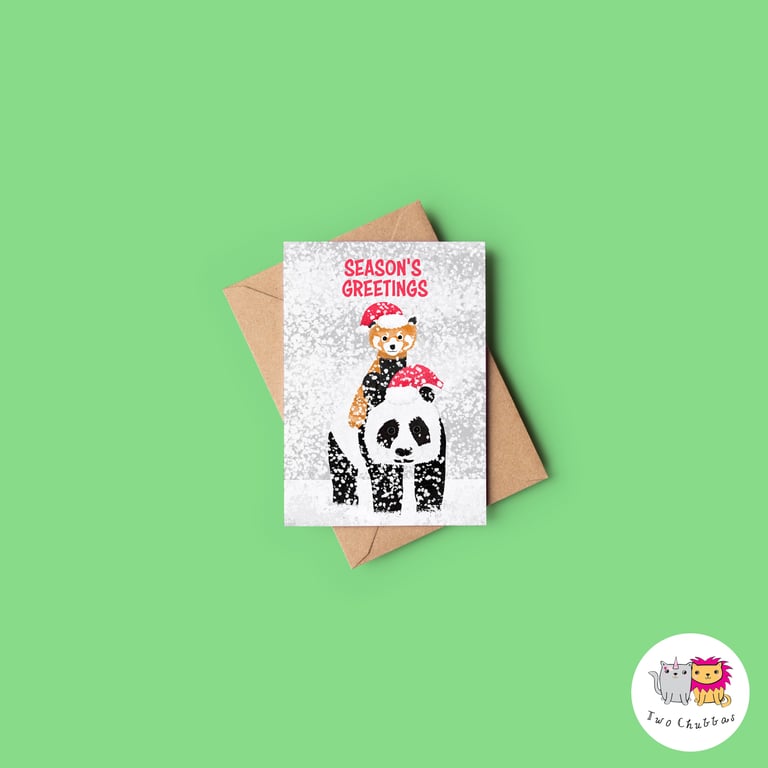 Panda And Red Panda Christmas Card, A6 Christmas Card, 