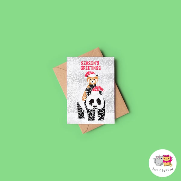Panda And Red Panda Christmas Card, A6 Christmas Card, 