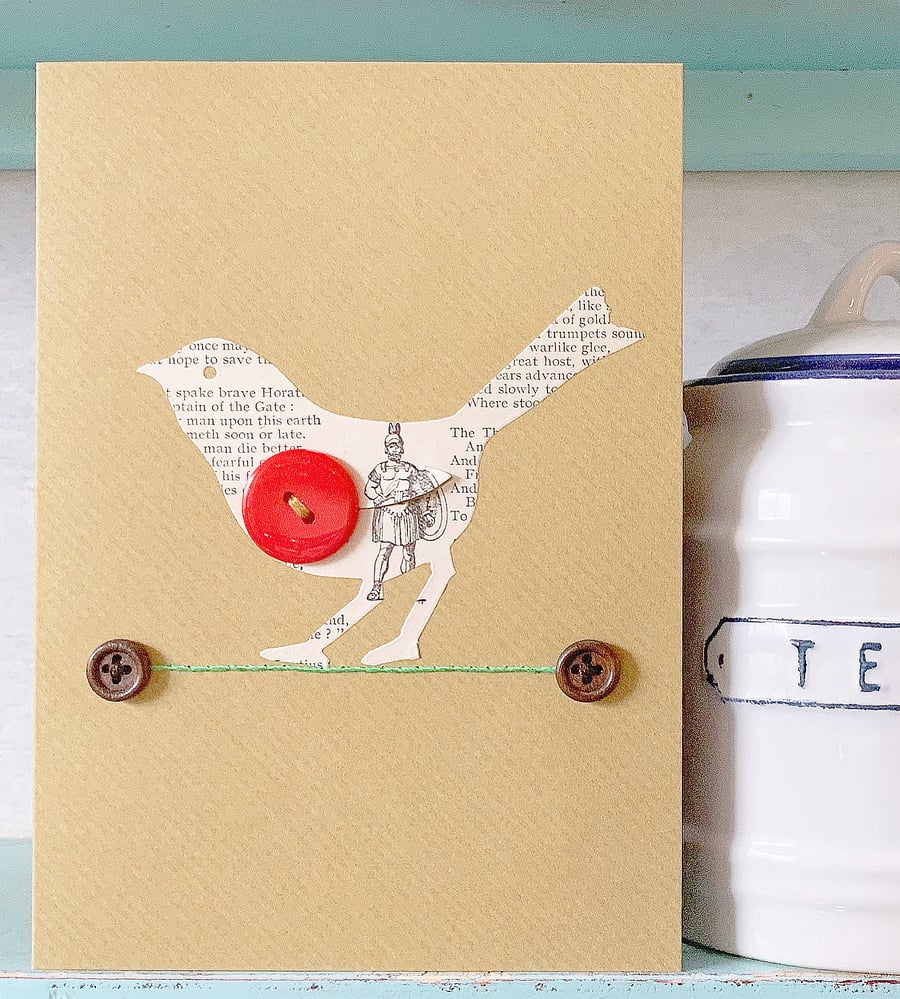 Robin Card. Hand Sewn Card. Christmas Card. Bird Card. Blank Card. Festive Card.