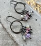 Dainty Vintage Earrings Hoops With Multi Gemstones Amethyst, Moonstone, Pearl - Image 1