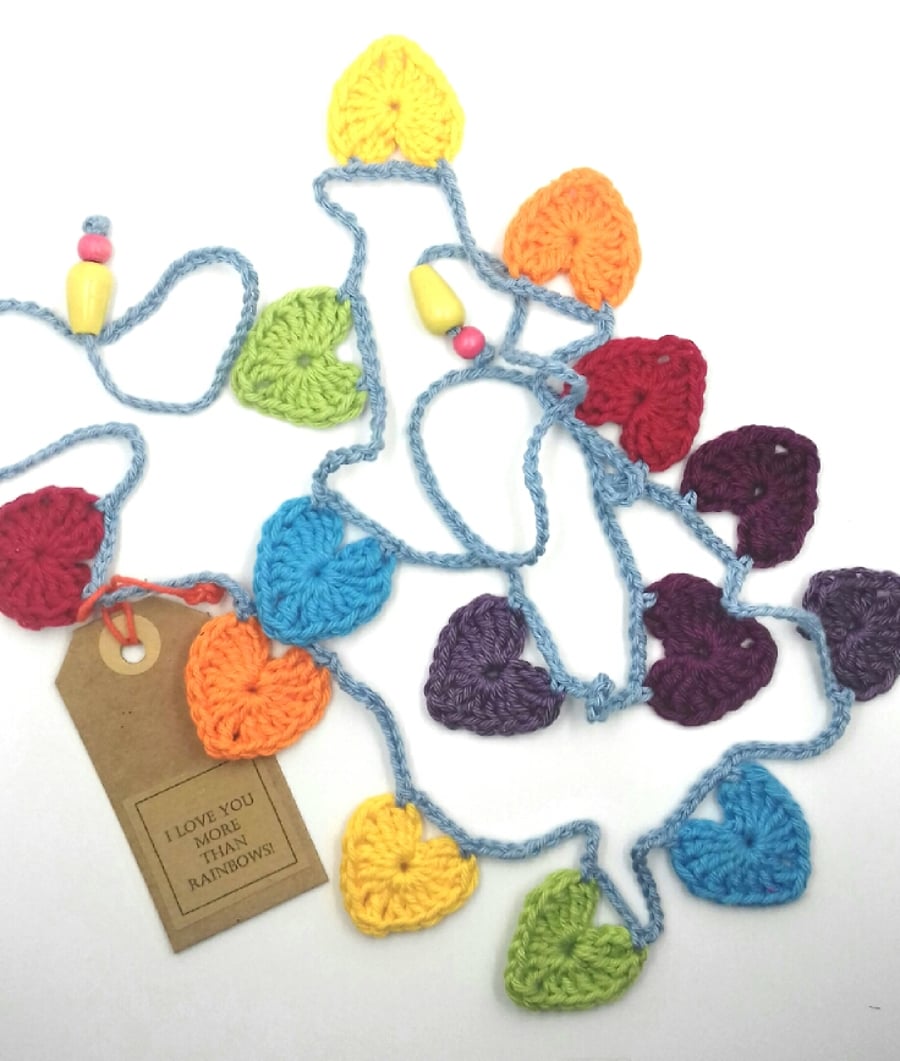 Crochet Mini Rainbow  Heart Bunting 