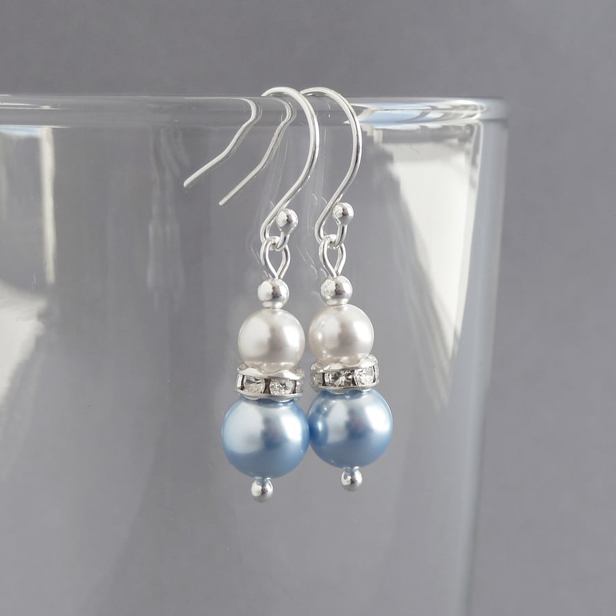 Light Blue Pearl and Crystal Bridesmaid Earrings - Bridal Party Gifts - Wedding