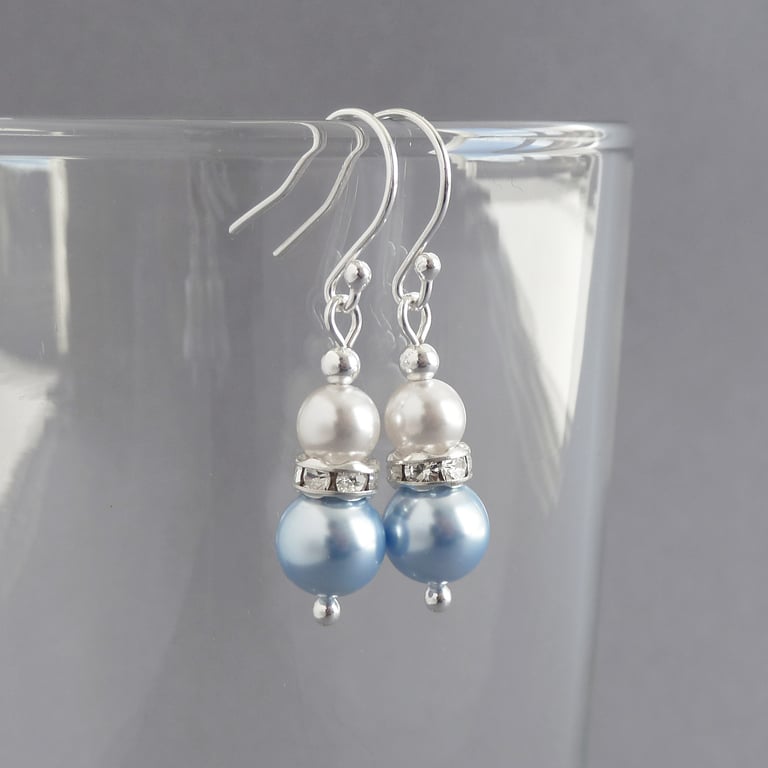 Light Blue Pearl and Crystal Bridesmaid Earrings - Pale Blue Wedding Jewellery