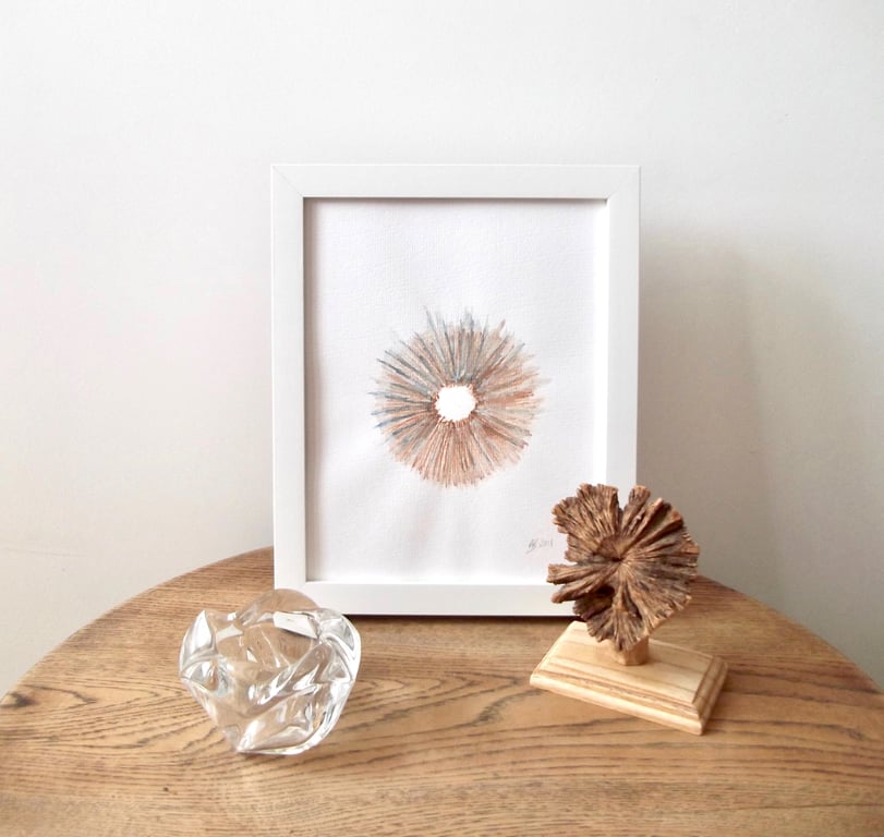 Original Watercolour Minimalist Abstract Ring Blues and Brown Shades Framed Art 