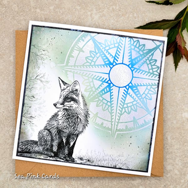 Blank Card - Fox -  compass, nature, wildlife, birthday, fathers day, friend
