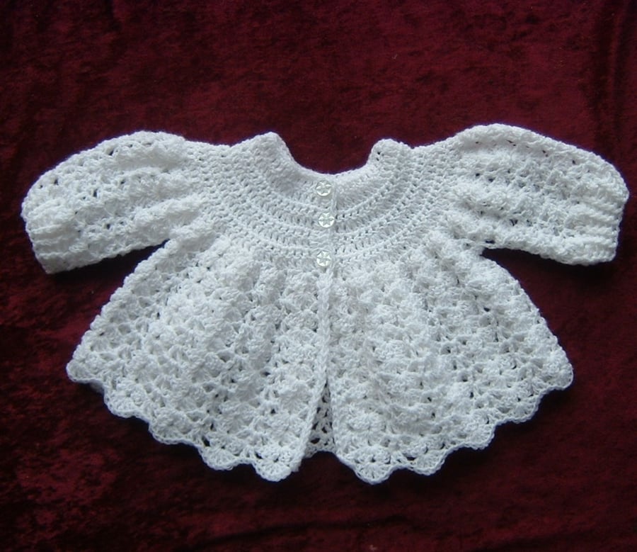 classic crocheted baby matinee coat in white 4ply ref 46660