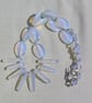 SALE - Crystal Gemstone Beaded Statement Fan Necklace, Opalite & White Sea Glass - Image 4