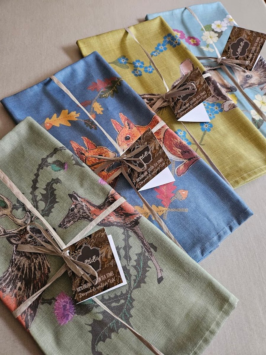 Love tea towel collection, 4 different designs, organic cotton, hanging loop