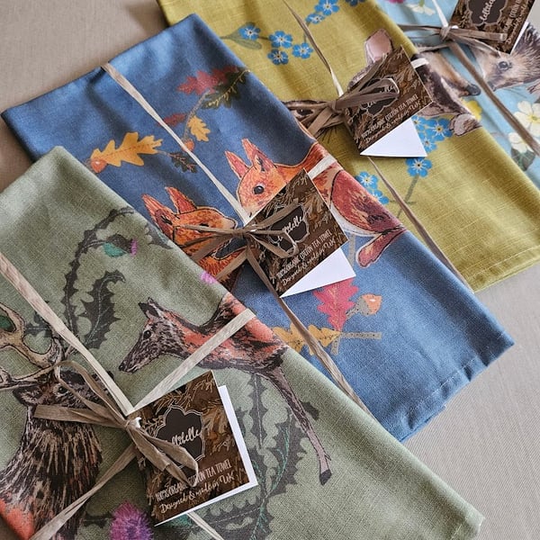 Love tea towel collection, 4 different designs, organic cotton, hanging loop