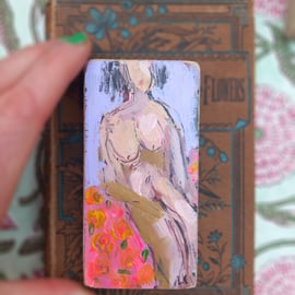 Semi abstract contemporary nude painting on wood. 