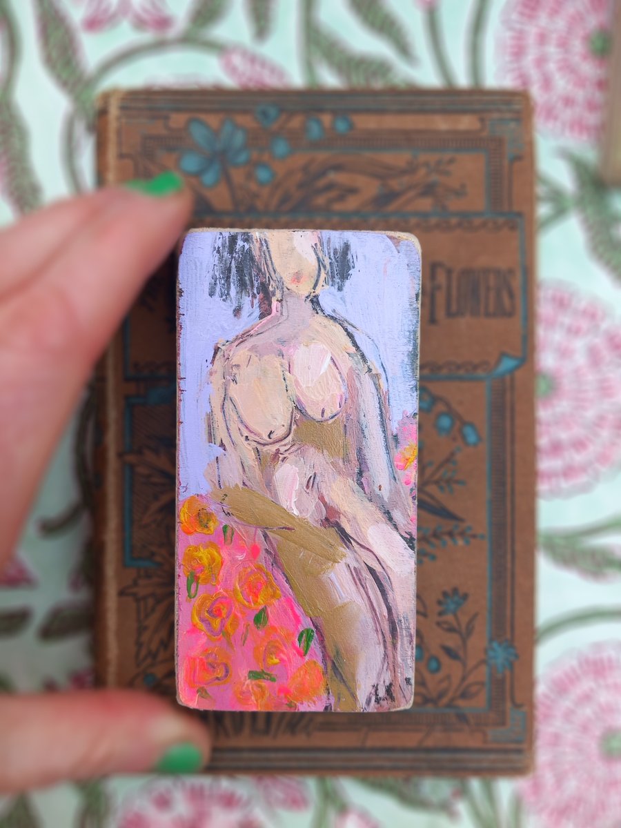 Semi abstract contemporary nude painting on wood. 