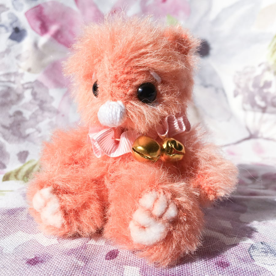 Blaise, miniature orange bear, hand sewn collectible bear 