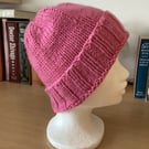 WOMENS HAND KNITTED HAT IN PINK COLOUR YARN APPROX 10" or 25cm LONG