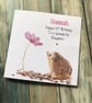 Hedgehog Personalised Birthday Card for Her Cute Pink Floral Happy Birthday Card - Image 2