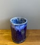 Blue stoneware vase impressed with flowers pen pot  - Image 4