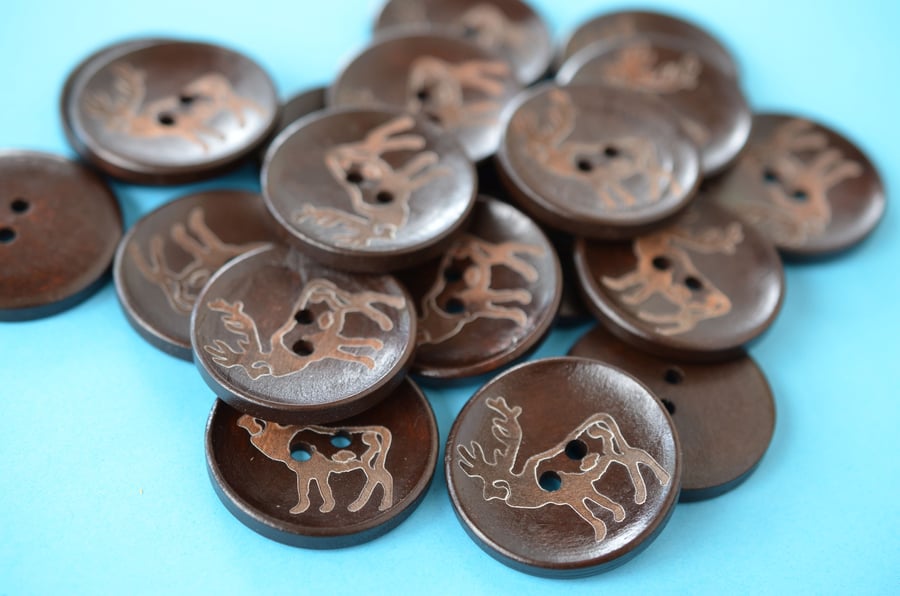 Extra Large Wooden Dark Brown Stag Buttons 6pk 35mm Deer Antlers (RLG9)