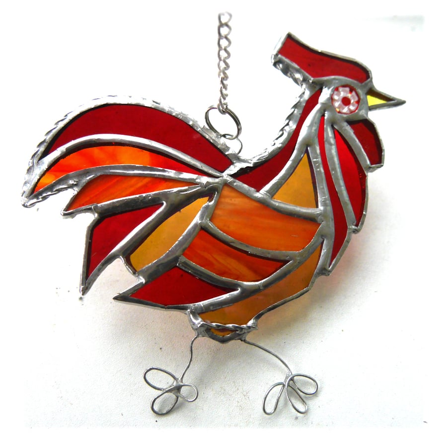 Cockerel Suncatcher Stained Glass chicken 038 Red