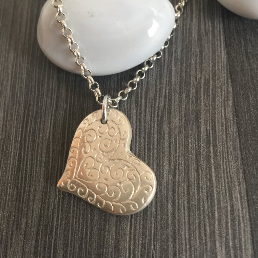 Fine Silver Heart Pendant - Recycled Silver
