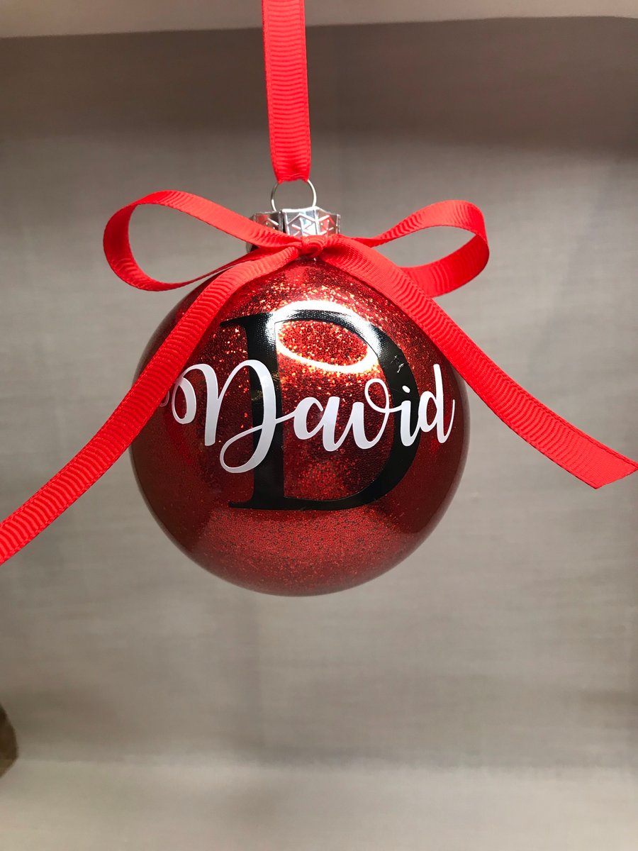 Personalised, Glitter Christmas glass baubles, tree baubles, names on baubles,