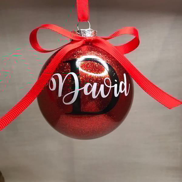 Personalised, Glitter Christmas glass baubles, tree baubles, names on baubles,