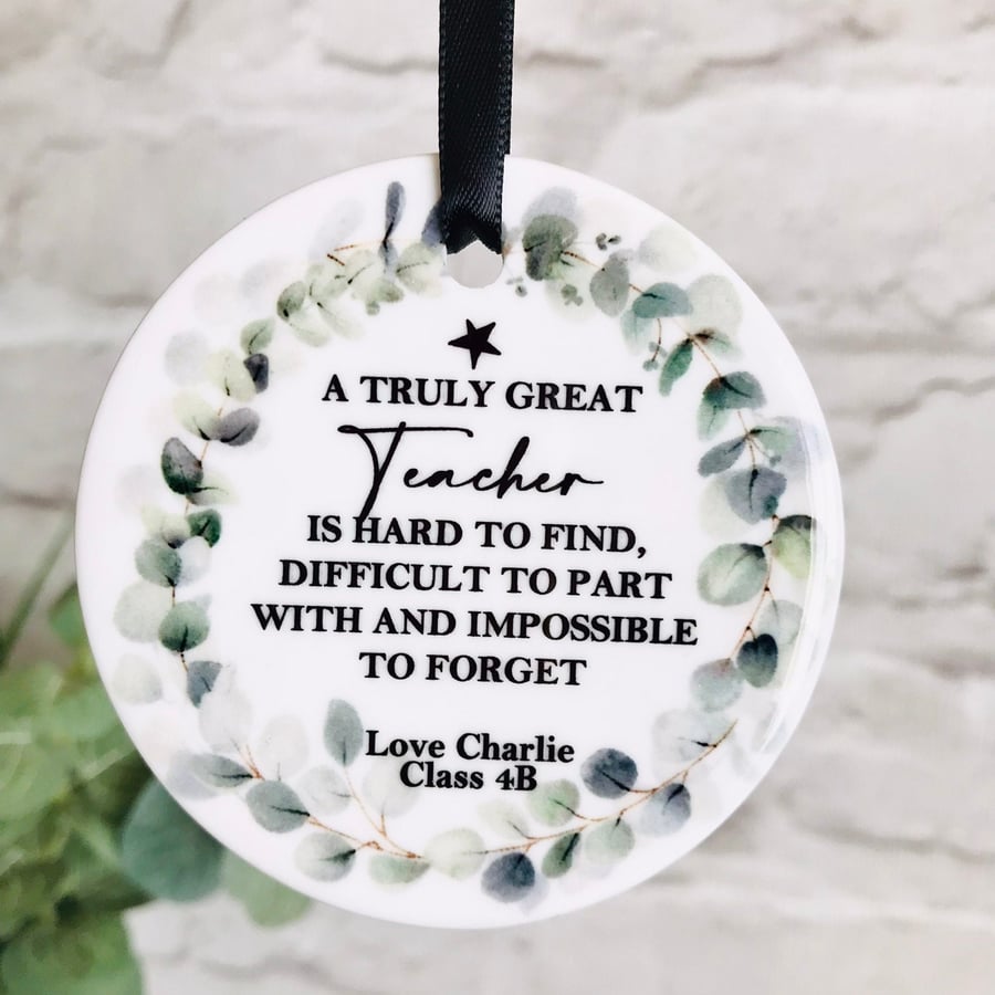 Personalised teacher ceramic keepsake, Thank you teacher, end of term teacher