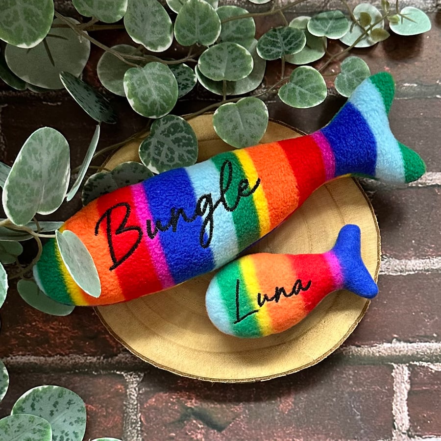 Rainbow Cat Fish Toy, Cat Toy, Catnip Toy, Cat KickerToy, Personalised Cat Toy, 