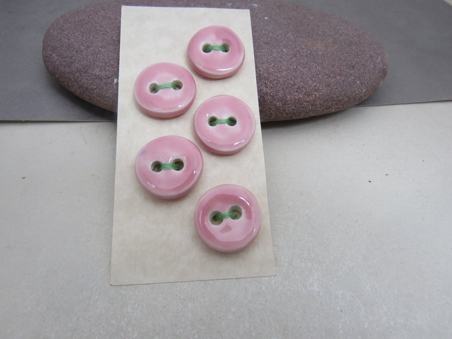 5 Small Round Shell Pink Ceramic Buttons