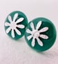 Green Fused Glass Fine Silver Flower Stud Earrings - Image 3