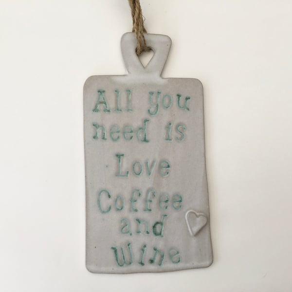 Handmade Ceramic novelty hanging board, home decor, gift idea, cafe, 