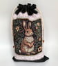 Handmade Quilted Woodland Rabbit Gift Pouch – Padded Drawstring Bag