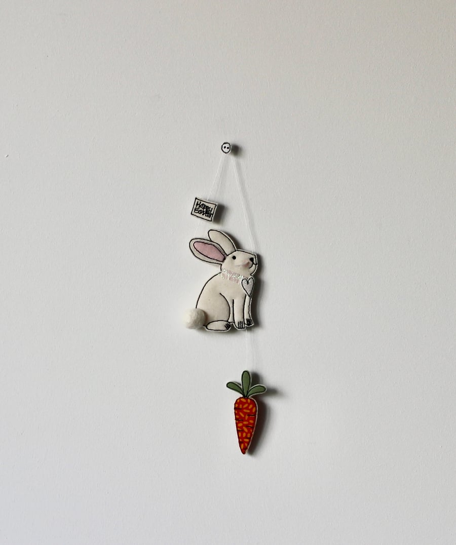 'Happy Easter Bunny with a Carrot' - Hanging Decoration