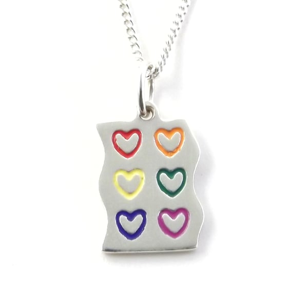Rainbow Heart Pendant (Small), Silver Heart Jewellery, Handmade Gift