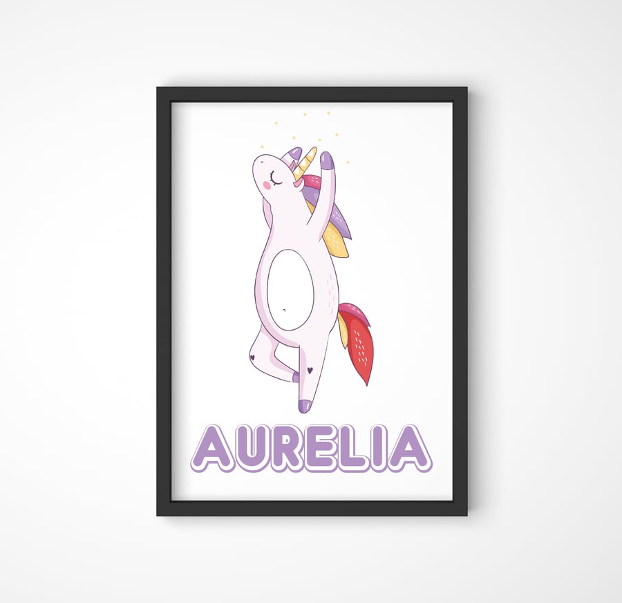 Customised Name Funky Dancing Unicorn 1 Print or Greeting Card