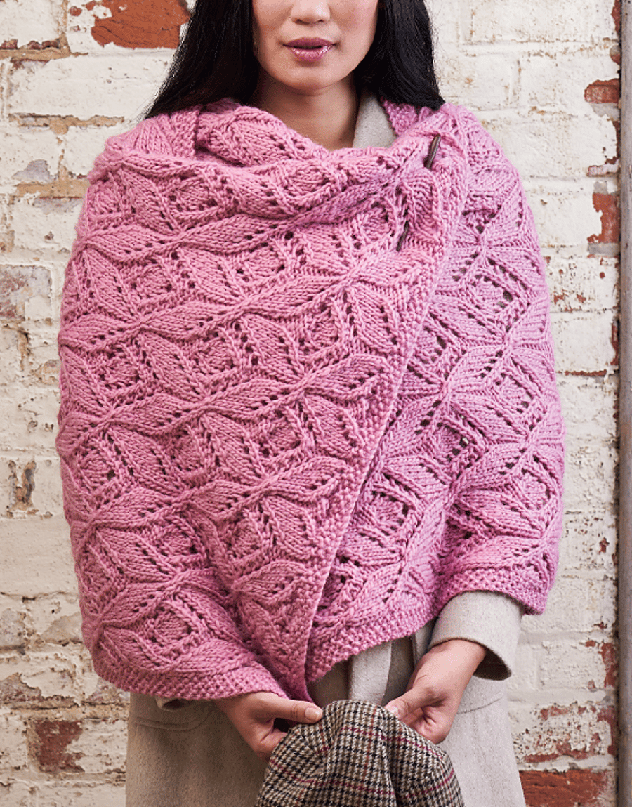 Chunky Lace Wrap Knitting Pattern - Cyclamen