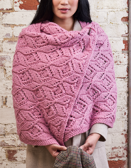 Chunky Lace Wrap Knitting Pattern - Cyclamen