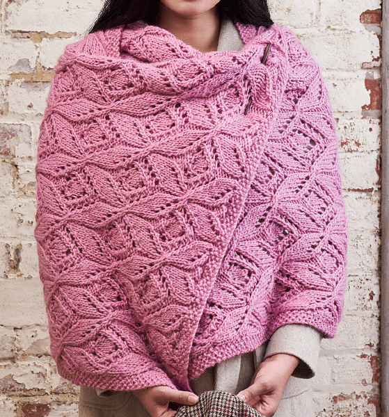 Chunky Lace Wrap Knitting Pattern - Cyclamen