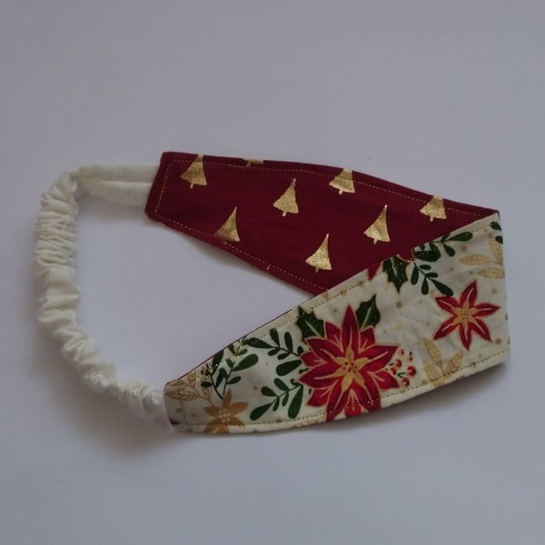 Poinsettia and Christmas Tree Reversible Headband