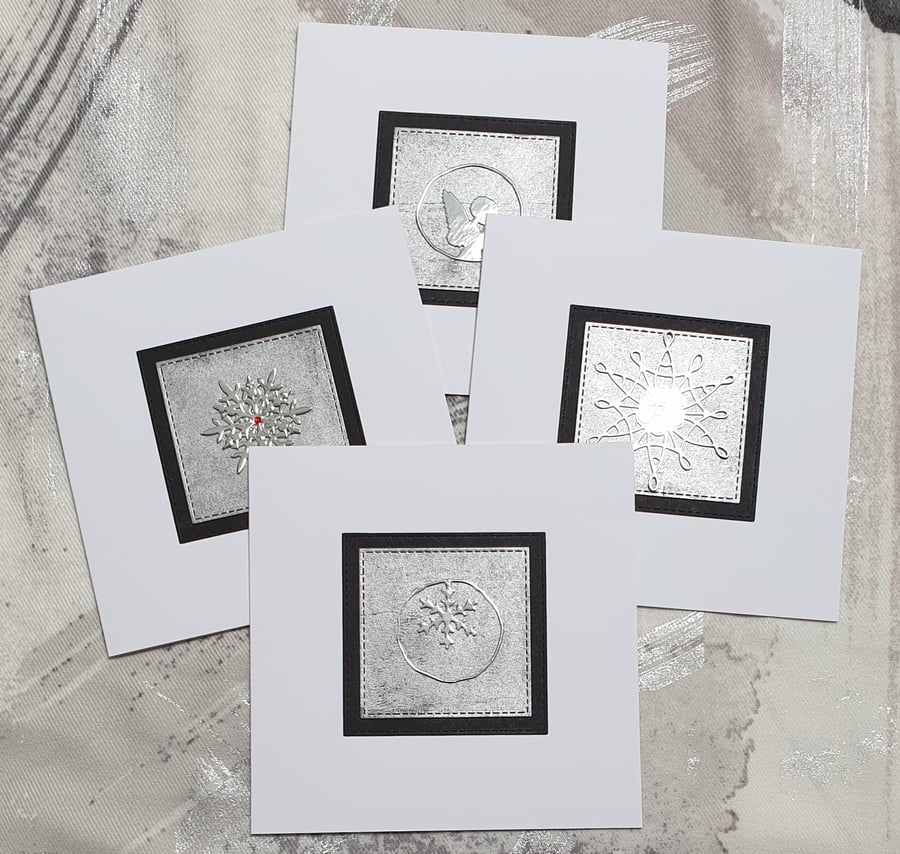 Silver Christmas Cards (Pack of 4)