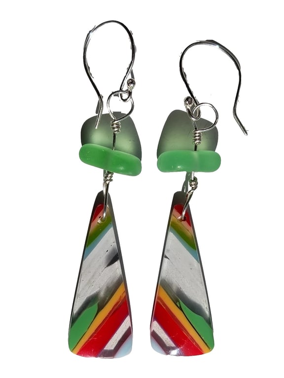 Surfite & Seaglass Earrings Sterling Silver Jewellery Gift Wire-Wrapped