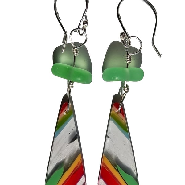 Surfite & Seaglass Earrings Sterling Silver Jewellery Gift Wire-Wrapped