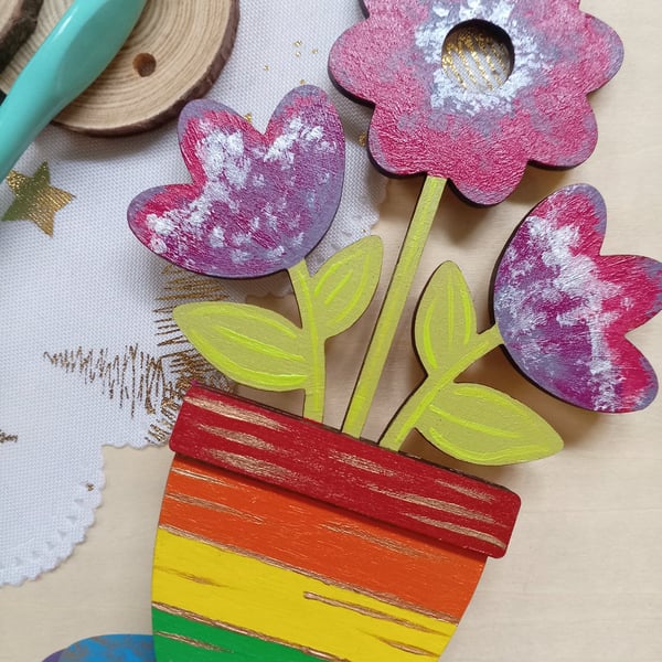 Hand painted Wooden rainbow flowers 