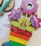 Hand painted Wooden rainbow flowers 