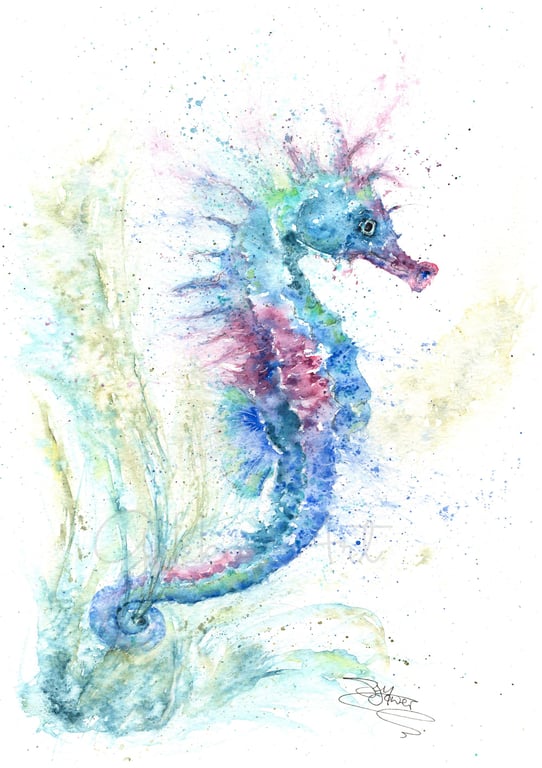 Olivia's Seahorse, A Ltd Edition Fine Art Print from an Original Watercolour 