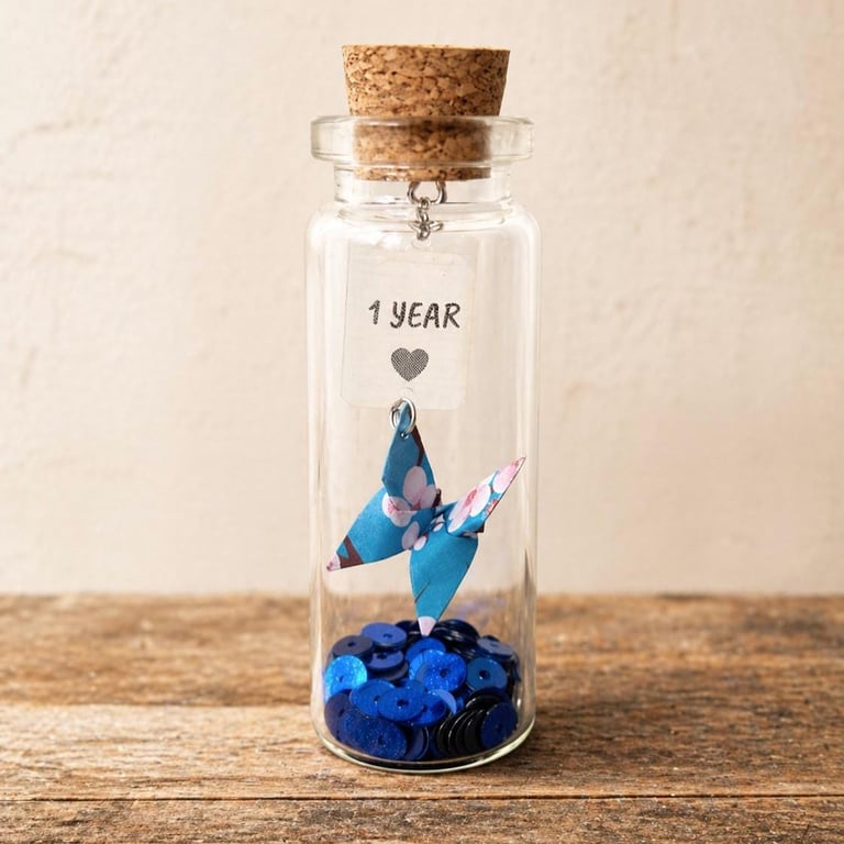 Personalised 1st Paper Anniversary Origami Butterfly Message Bottle Keepsake