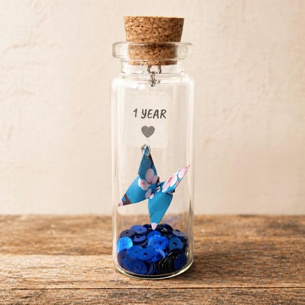 Personalised 1st Paper Anniversary Origami Butterfly Message Bottle Keepsake