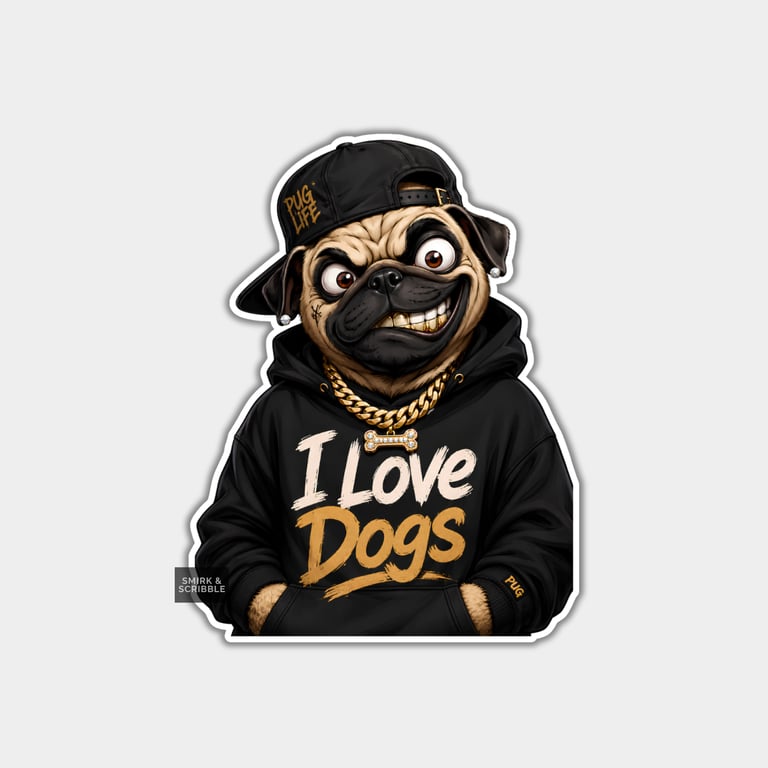 Funny Die Cut Vinyl Sticker - Pug Dog In Hoodie