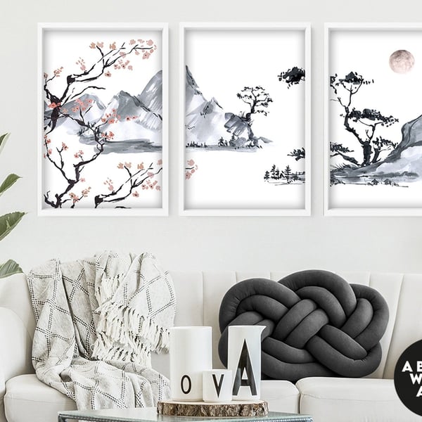 Office decor wall art, Home decor Japanese art, calming zen wall decor, botanica