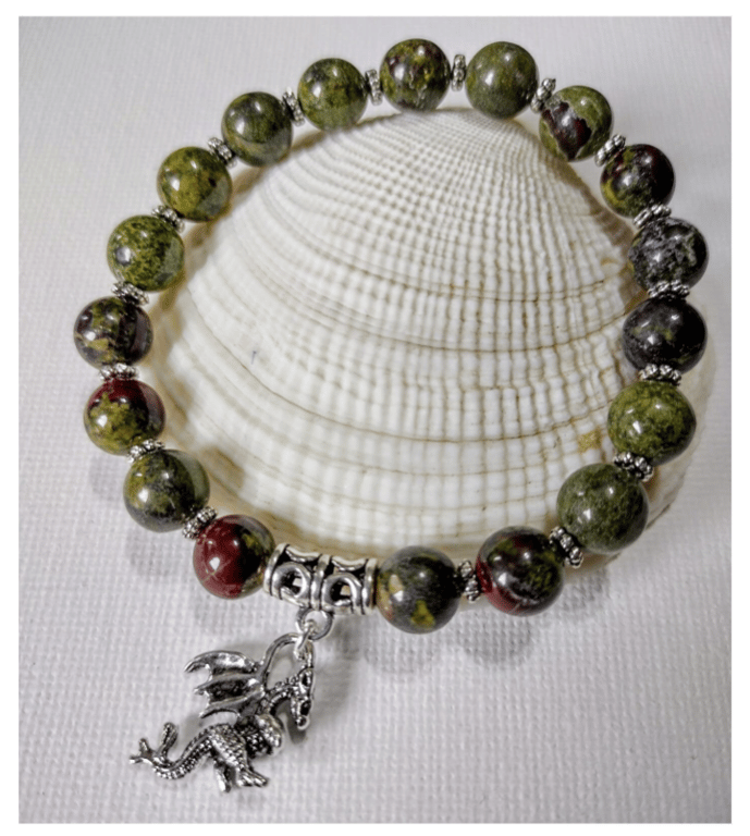 Dragons Blood Jasper Beaded Bracelet With Dragon Charm