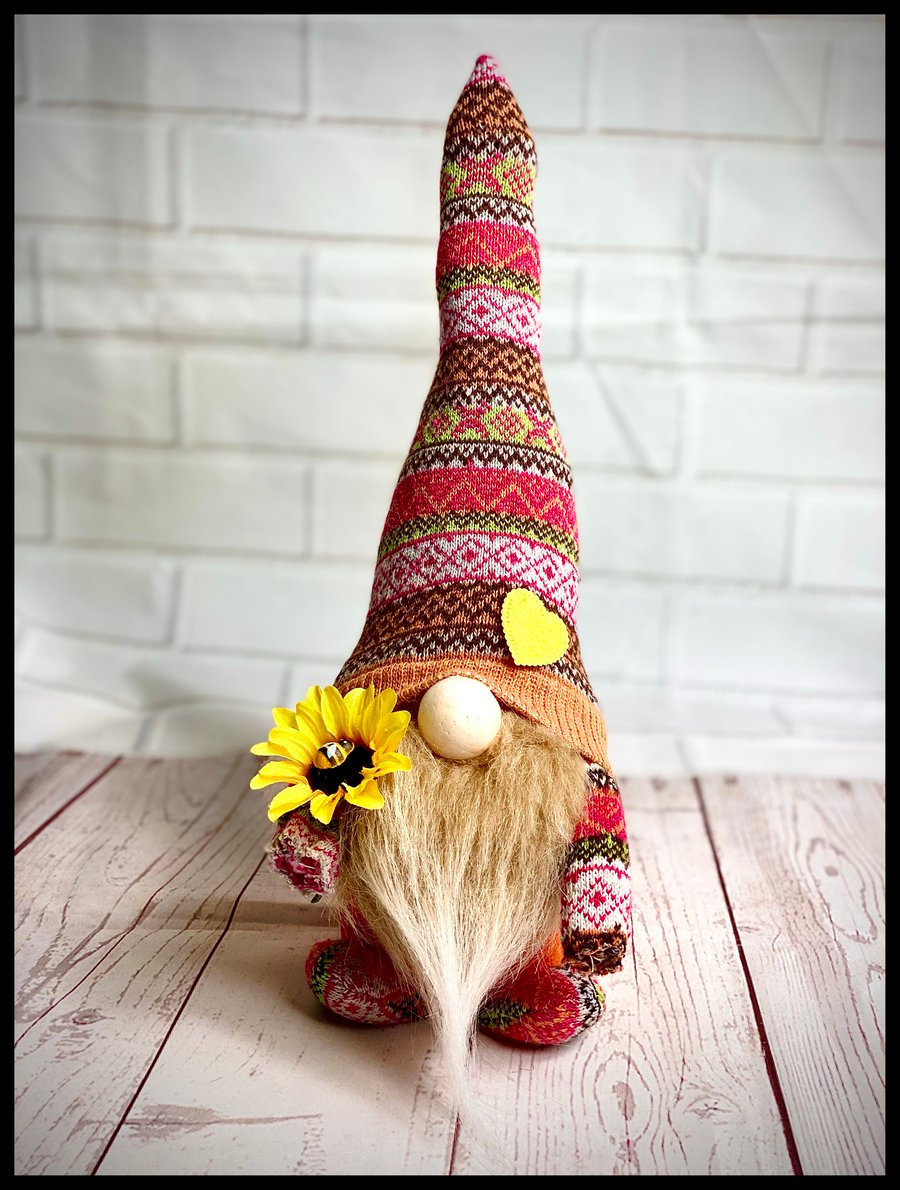 Handmade Sunflower Nordic Gnome, Gonk, Swedish Tomte