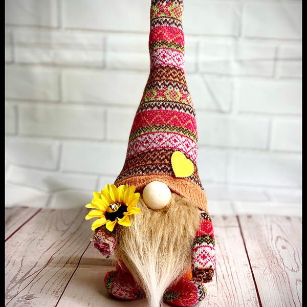 Handmade Sunflower Nordic Gnome, Gonk, Swedish Tomte